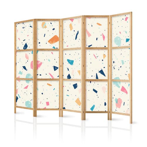 Parawan japoński Lastriko z wielokolorowymi - dużymi elementami - wesoły wzór na jasnym tle 225×172 cm, japoński
