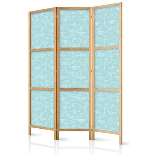 Japanese room divider Szkic - zarys budowy samolotu białym kolorem na turkusowym tle 135×172 cm, Japanese