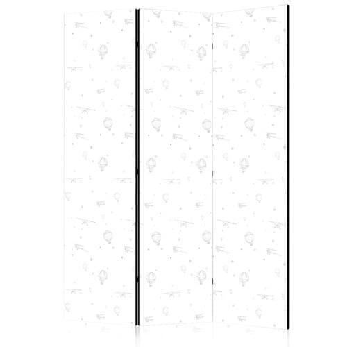Parawan Akwarela - samoloty i balony namalowane na białym tle nieba 135×172 cm, jednostronny