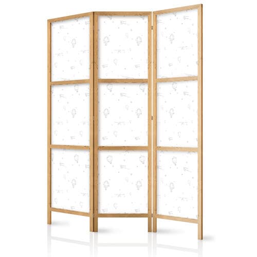 Japanese room divider Akwarela - samoloty i balony namalowane na białym tle nieba 135×172 cm, Japanese