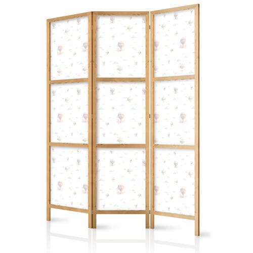 Japanese room divider Akwarela - kolorowe balony i sterowce na tle kolorowych chmur 135×172 cm, Japanese