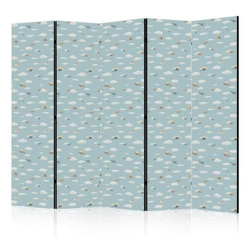 Room divider Ilustracja - żółto - niebieskie samoloty na tle błękitnego nieba 225×172 cm, one-sided
