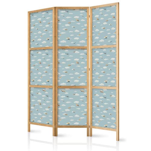 Japanese room divider Ilustracja - żółto - niebieskie samoloty na tle błękitnego nieba 135×172 cm, Japanese