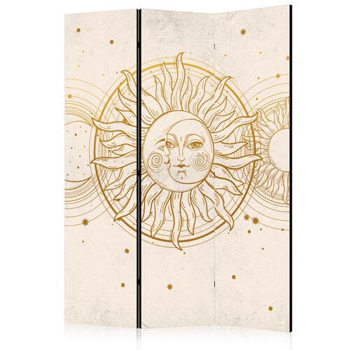 Parawan Złote Słońce i Księżyc - artystyczna ilustracja w stylu retro 135×172 cm, jednostronny
