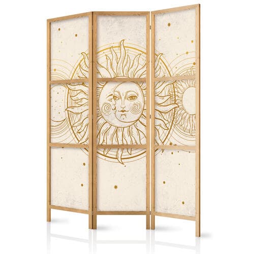Japanese room divider Złote Słońce i Księżyc - artystyczna ilustracja w stylu retro 135×172 cm, Japanese