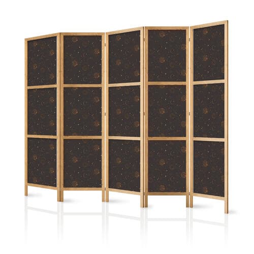 Japanese room divider Nocne Niebo - artystyczna kompozycja słońc i planet na czarnym tle 225×172 cm, Japanese