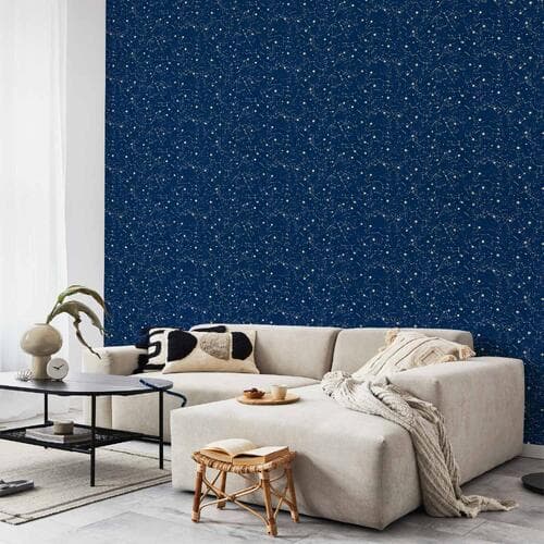 Tapeta Kosmiczne Inspiracje - wzór z gwiazdami i konstelacjami na ciemnym tle 50×1000 cm, flizelina standard