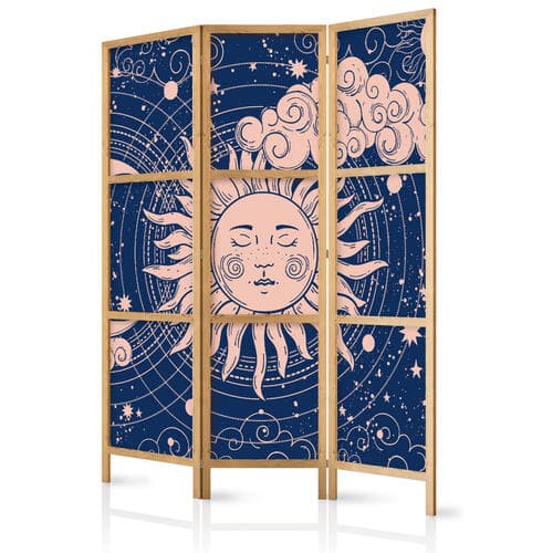 Japanese room divider Kosmiczna Harmonia - ilustracja słońca i księżyca na granatowym tle 135×172 cm, Japanese