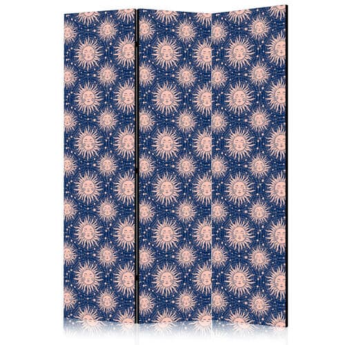 Parawan Słoneczne Wzory - powtarzający się motyw słońca na granatowym tle 135×172 cm, jednostronny