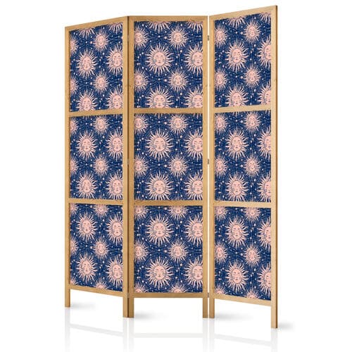 Japanese room divider Słoneczne Wzory - powtarzający się motyw słońca na granatowym tle 135×172 cm, Japanese