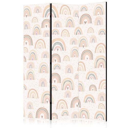 Parawan Wiosna - pastelowe tęcze w deszczowy dzień z serduszkami 135×172 cm, jednostronny