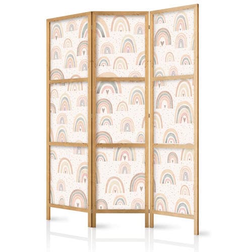 Japanese room divider Wiosna - pastelowe tęcze w deszczowy dzień z serduszkami 135×172 cm, Japanese