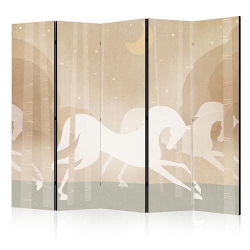 Room divider Księżycowe rumaki - konie galopujące wśród drzew w gwieździstą noc 225×172 cm, acoustic