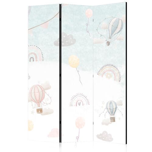 Parawan Balony na niebie - Balony w pastelowych barwach latające po zachmurzonym niebie - wśród tęczy i gwiazd 135×172 cm, jednostronny