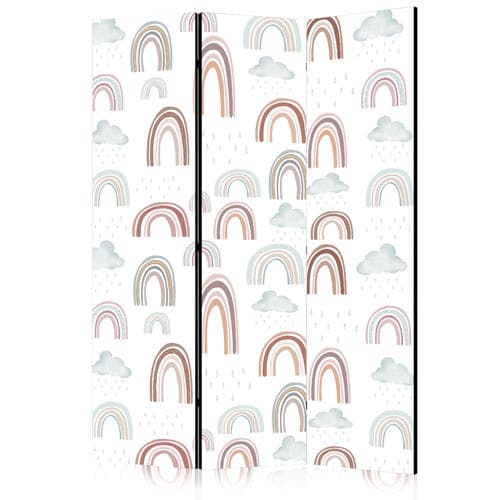 Parawan Tęcze i chmury - Tęcze rozmaitych wielkości w stonowanej kolorystyce pośród deszczowych chmur w odcieniu blado-niebieskim 135×172 cm, jednostronny