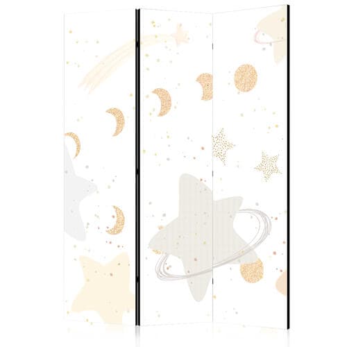 Room divider Bajeczna galaktyka - Fazy księżyca w odcieniach żółci wśród gwiazdek w barwach beżu i popielu z gwiezdnym pyłem 135×172 cm, acoustic