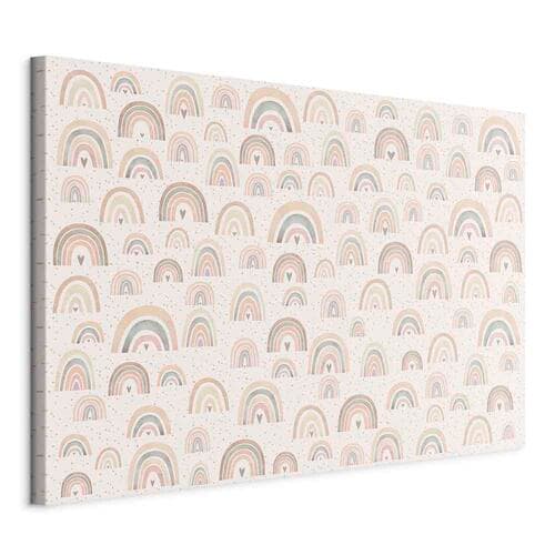 Leinwandbild Wiosna - pastelowe tęcze z serduszkami w deszczowy dzień 60×40 cm, italienische Leinwand