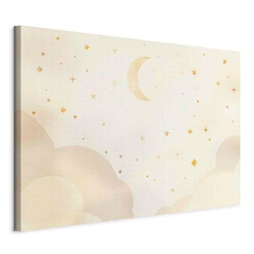 Leinwandbild Jasna noc - księżyc w towarzystwie wielu gwiazd na jasnym tle 90×60 cm, Standardleinwand