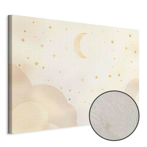 Leinwandbild Jasna noc - księżyc w towarzystwie wielu gwiazd na jasnym tle 120×80 cm, Standardleinwand