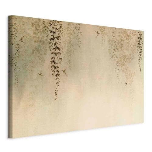 Leinwandbild Wiosenny sad - koliberki wśród gałęzi drzew w odcieniach beżu 60×40 cm, italienische Leinwand