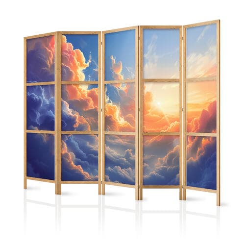Parawan japoński Zachód słońca nad chmurnym morzem: cudowna symfonia barw 225×172 cm, japoński