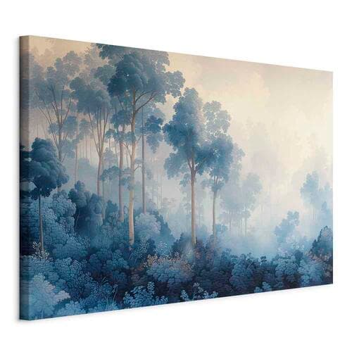 Obraz na płótnie Pejzaż z drzewami w ilustracyjnym stylu bajkowy niebieski las 90×60 cm, płótno standard
