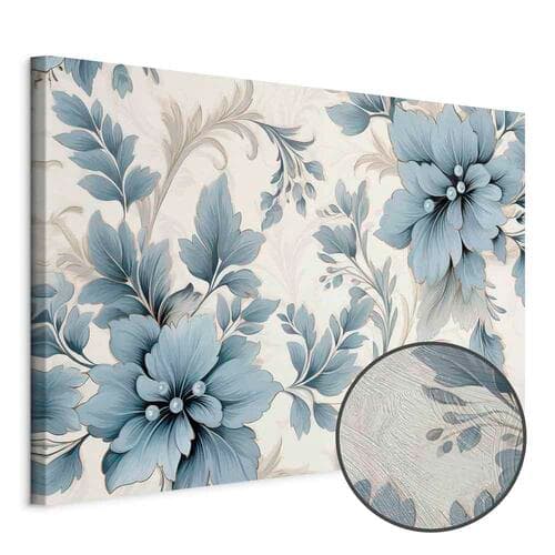 Картина на холсте Turkusowe kwiaty w retro klimacie florystyczne ornamenty 120×80 см, стандартный холст