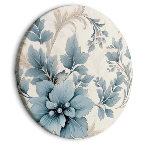 Круглая картина Turkusowe kwiaty w retro klimacie florystyczne ornamenty 40×40 см