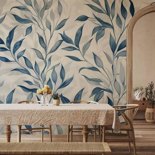 Fototapeta Liście w niebieskich kolorach delikatny motyw botaniczny 100×70 cm, materiał wodoodporny