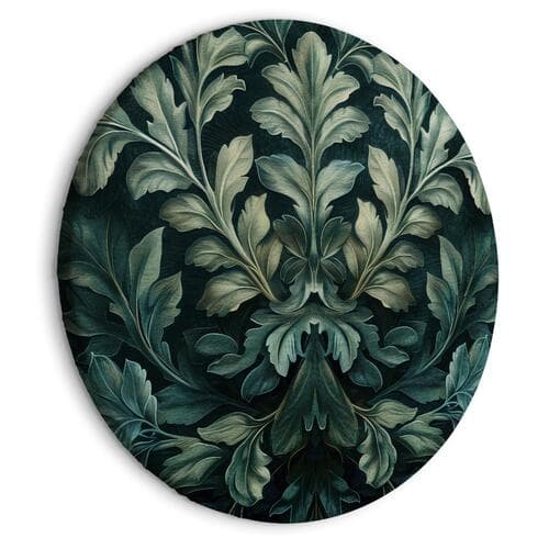 Obraz okrągły Ciemnozielone wiktoriańskie liście: botaniczna rzeźbiona kompozycja 40×40 cm