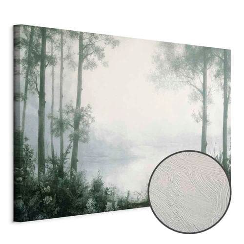 Leinwandbild Pejzaż retro lasek drzewa i staw w spatynowanych odcieniach zieleni 30×20 cm, Standardleinwand