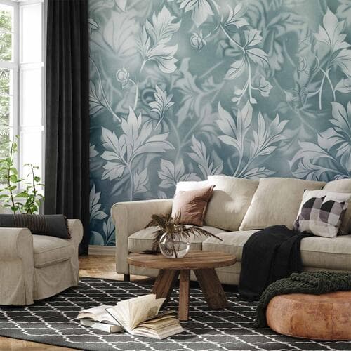 Fototapeta Ornamenty w przetartych zgaszonych turkusach: delikatny wzór roślinny 150×105 cm, flizelina standard