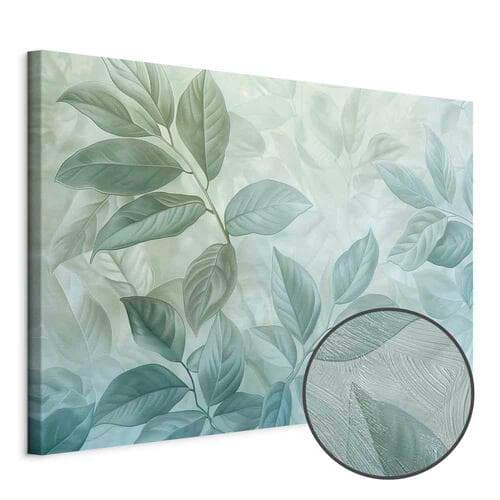 Obraz na płótnie Duże liście w odcieniach zielono-miętowych: motyw botaniczny 30×20 cm, płótno standard