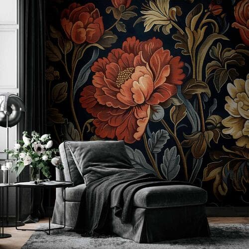 Fototapeta Gobelinowe wielkie kwiaty retro motyw florystyczny w stylu kilimu 300×210 cm, flizelina standard