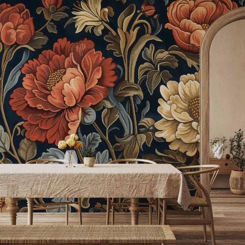 Фотошпалери Gobelinowe wielkie kwiaty retro motyw florystyczny w stylu kilimu 100×70 см, вологостійкий матеріал