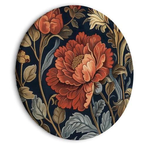 Obraz okrągły Gobelinowe wielkie kwiaty: retro motyw florystyczny w stylu kilimu 40×40 cm