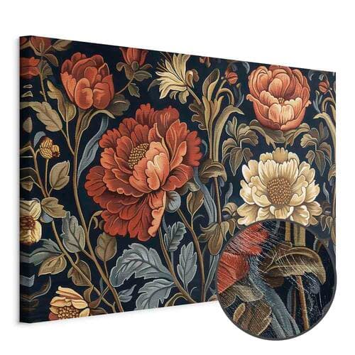 Obraz na płótnie Gobelinowe wielkie kwiaty retro motyw florystyczny w stylu kilimu 30×20 cm, płótno standard