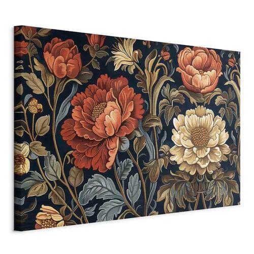 Obraz na płótnie Gobelinowe wielkie kwiaty retro motyw florystyczny w stylu kilimu 30×20 cm, płótno standard