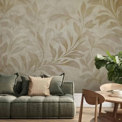 Fototapeta Botaniczny motyw z listkami i pnączami w kolorach piaskowych 150×105 cm, flizelina standard