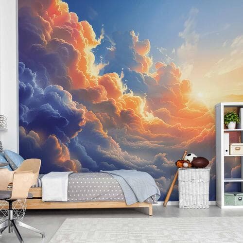 Fototapeta Zachód słońca nad chmurnym morzem: cudowna symfonia barw 100×70 cm, materiał wodoodporny
