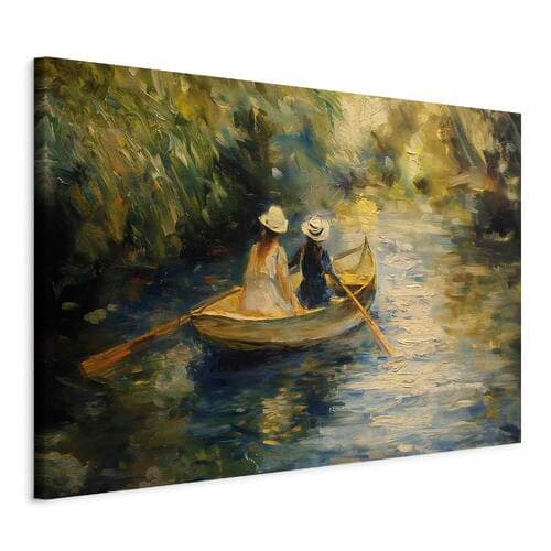 Obraz XXL Przeprawa łódką - obraz dwóch kobiet płynących łódką na rzece 130×87 cm