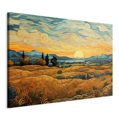 Obraz XXL Impresjonistyczne łany - namalowany złoty krajobraz z łanami zboża 130×87 cm