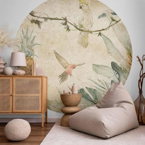 Round wall mural Papugi w dżungli 180×180 cm, self-adhesive material