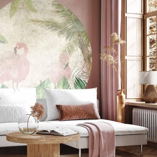 Round wall mural Ptaki w dżungli 180×180 cm, self-adhesive material