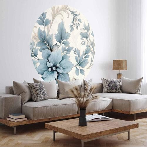 Fototapeta okrągła Turkusowe ornamentalne retro kwiaty 140×140 cm, materiał samoprzylepny