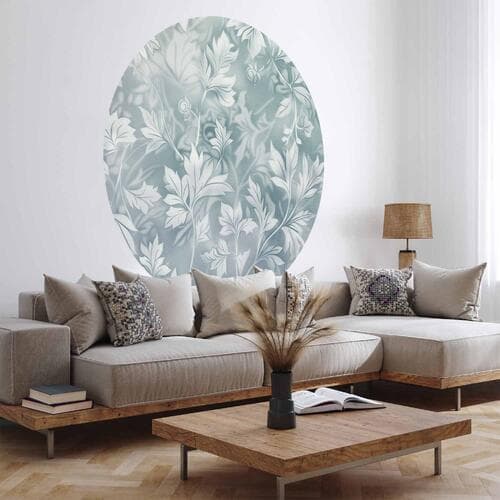 Fototapeta okrągła Przetarte wzory roślinne w zgaszonych turkusach 140×140 cm, materiał samoprzylepny