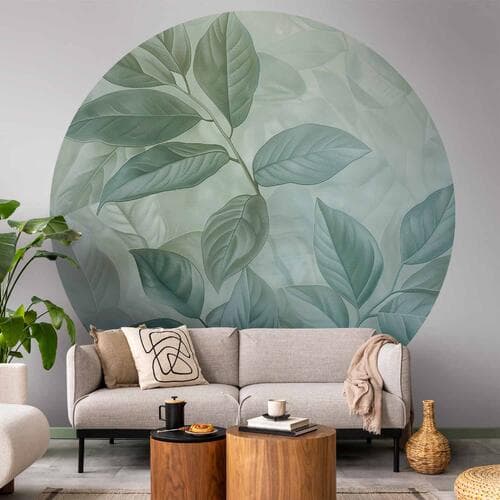 Fototapeta okrągła Miętowe liście: duży botaniczny motyw 180×180 cm, materiał samoprzylepny