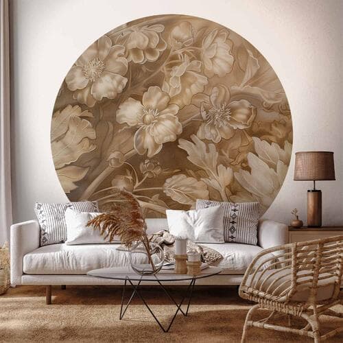 Fototapeta okrągła Ornamenty roślinno-kwiatowe rzeźbione 140×140 cm, materiał samoprzylepny