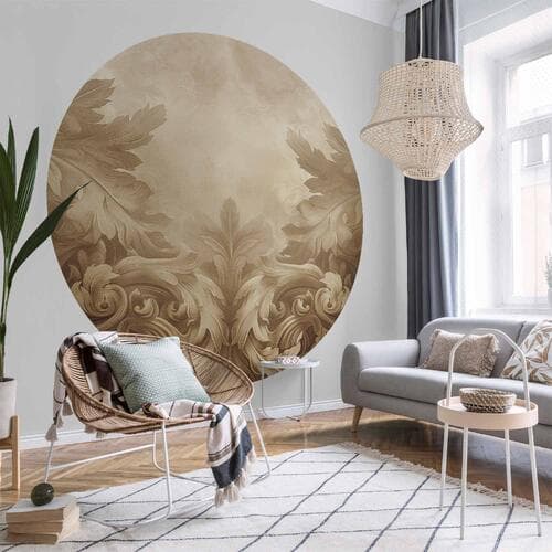 Fototapeta okrągła Rzeźbione ornamenty w odcieniach sepii 140×140 cm, materiał samoprzylepny