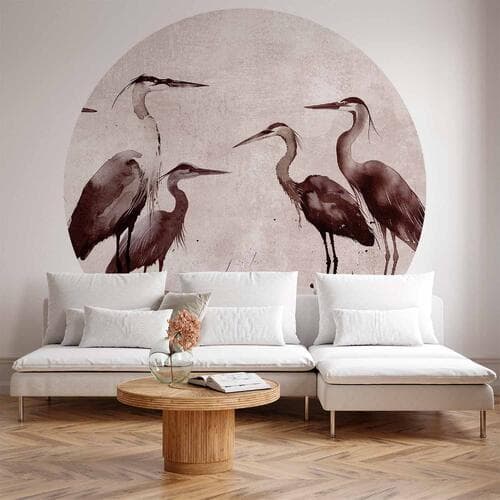 Fototapeta okrągła Czaple malowane tuszem 140×140 cm, materiał samoprzylepny